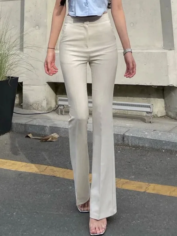 

Korean Version New High Waisted Zipper Button Casual Pants Women Solid Slim Versatile Micro Flared Pants