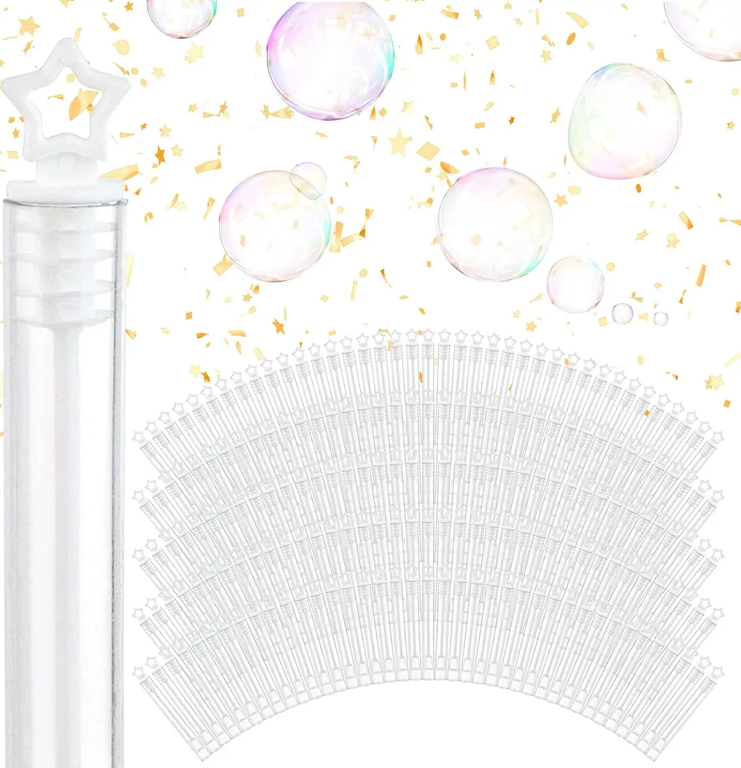 

100 Pack White Star Top Bubble Wands for Wedding Party Favors Bulk