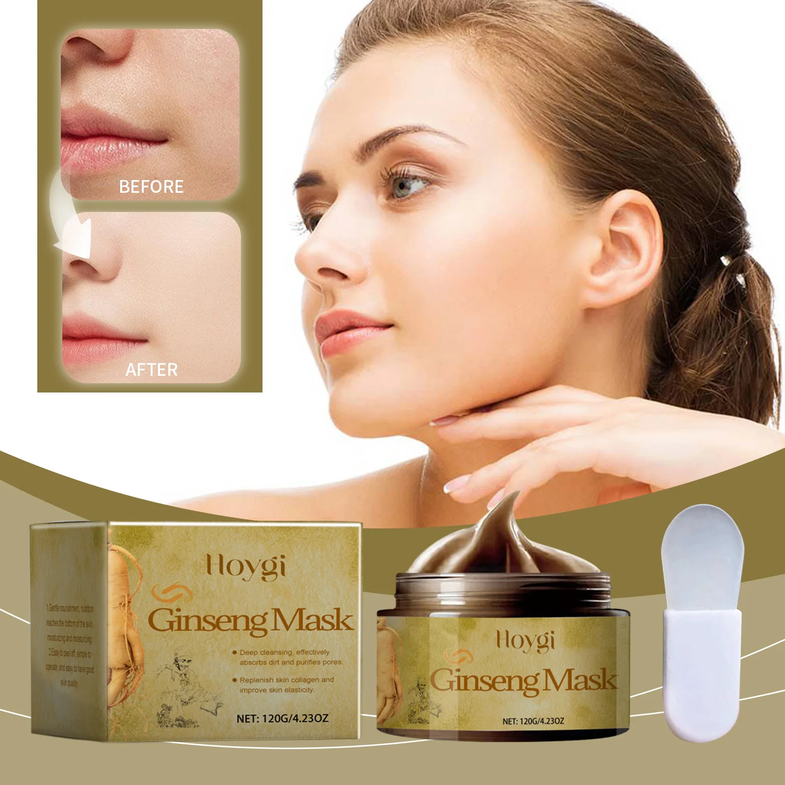 

Hoygi Ginseng Exfoliating Mask, Hydrating, Moisturizing, Firming, Gentle Cleansing Skin Care Mask Fades Fine Lines and Wrinkles