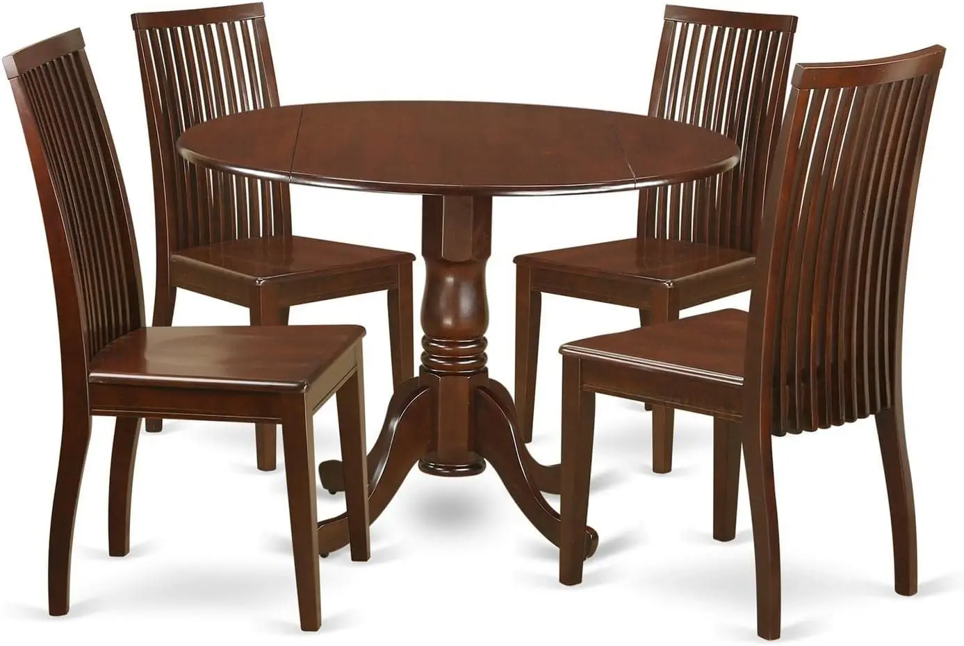 

DLIP5-MAH-W 5 Piece Room Furniture Set Includes a Round Kitchen Table with Dropleaf and 4 Dining Chairs, 42x42 Inch, Mahogany