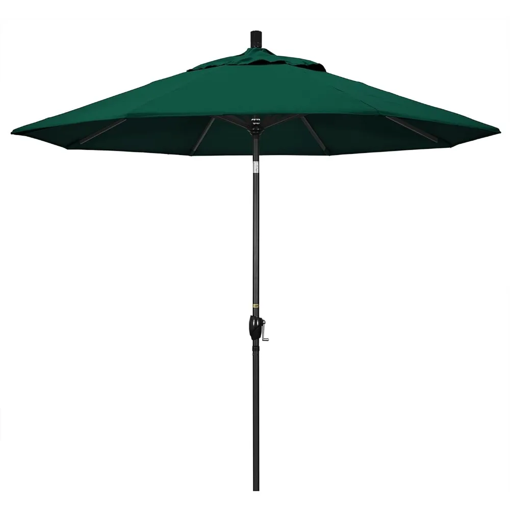 

GSPT908302-5446 9' Round Aluminum Market, Crank Lift, Push Button Tilt, Black Pole, Sunbrella Forest Green Patio Umbrella, 9-Fe