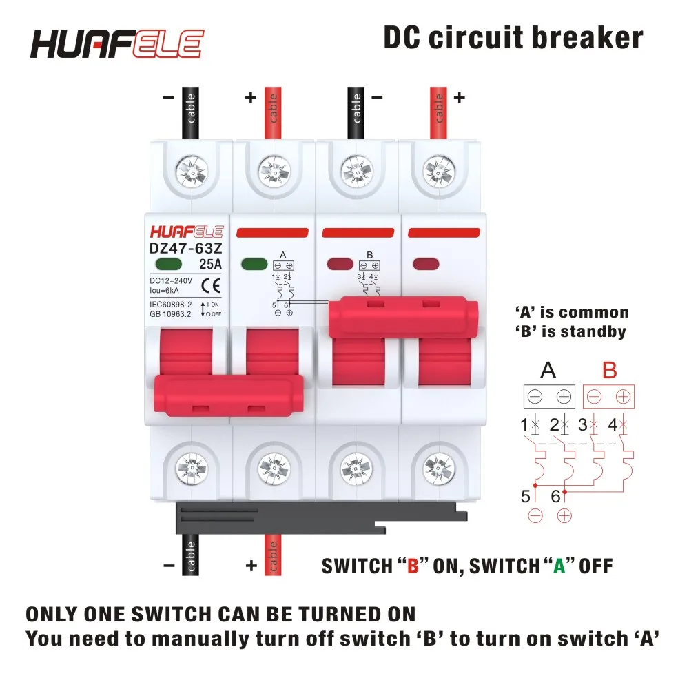 DC12V 24 فولت 48 فولت تيار مستمر MCB بطارية السيارة حامي قواطع دوائر صغيرة DZ47 تيار مستمر الإيجابية والسلبية القطب Rotection التبديل المعزل