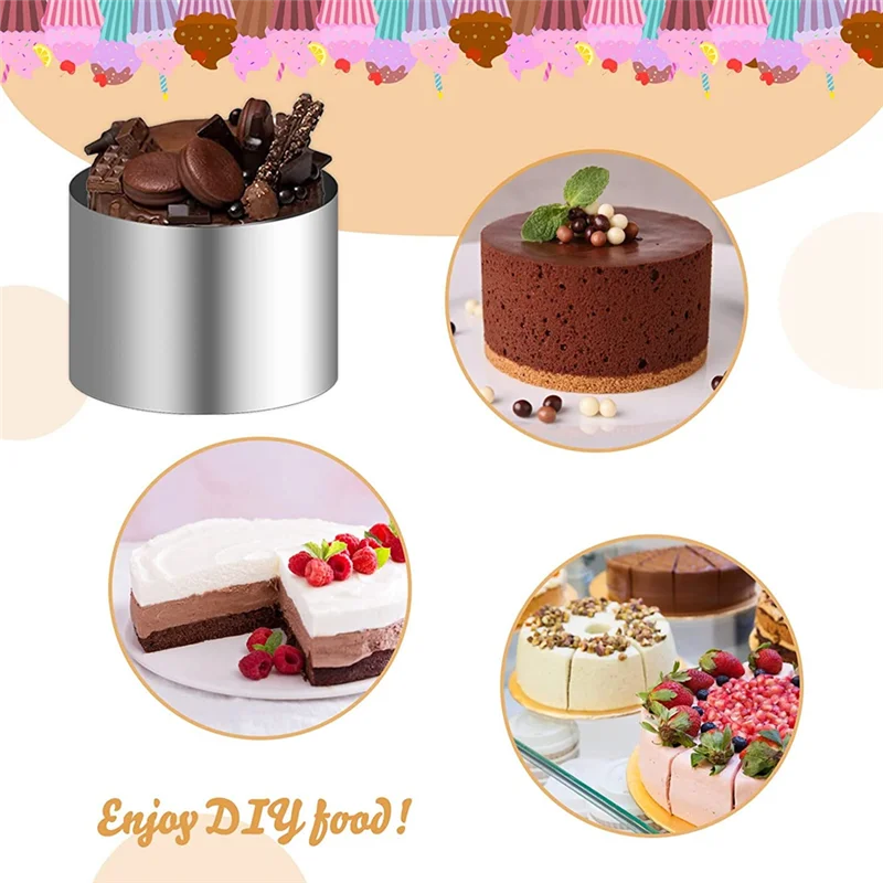 

L74A Dessert Rings and Food Rings, Small Ring Set, 8 Pieces Mini Cake Ring Moulds, Tamp for Baking Cake Accessories