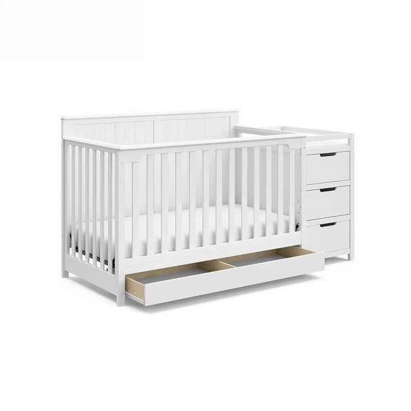 Cuna convertible 5 en 1 y repuesto con cajón, habitación de bebé preescolar, cama de madera maciza, juego de muebles para jardín de infantes