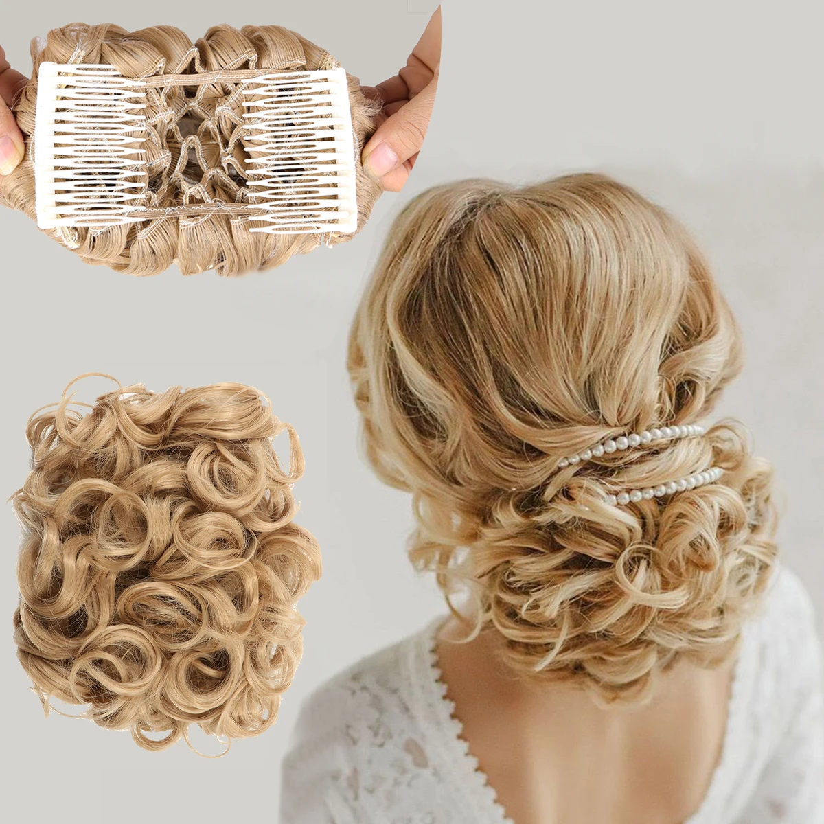 Short Messy Curly Dish Hair Bun Extension Easy Stretch hair Combs Clip in Ponytail Extension Scrunchie Chignon Tray Ponytail Hai