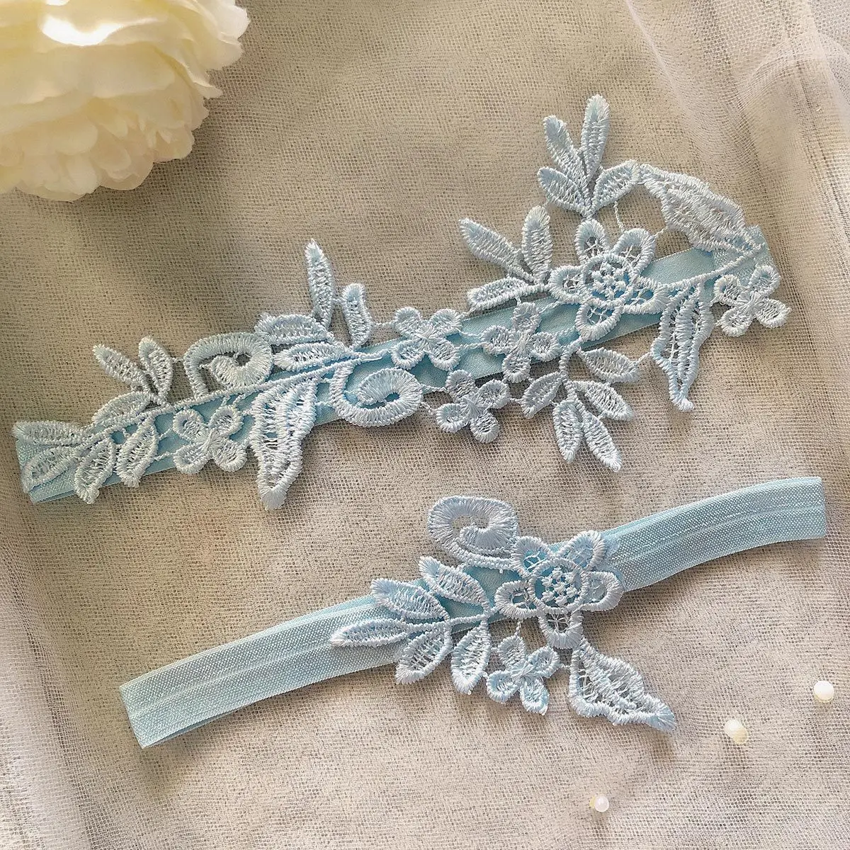 Appliques en dentelle bleu ciel pour robes de soirée, jarretelles de mariage, étirement des jambes des patients, boucles d'anneau, cadeau de demoiselle d'honneur