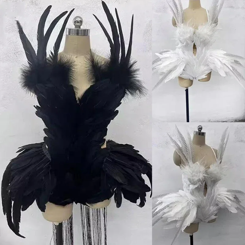 

Bar Nightclub DS Gogo Dance Costumes Exaggerated Waist Feather Bodysuit Women Party Pole Dance Outfit Stage Rave Wear XS7145