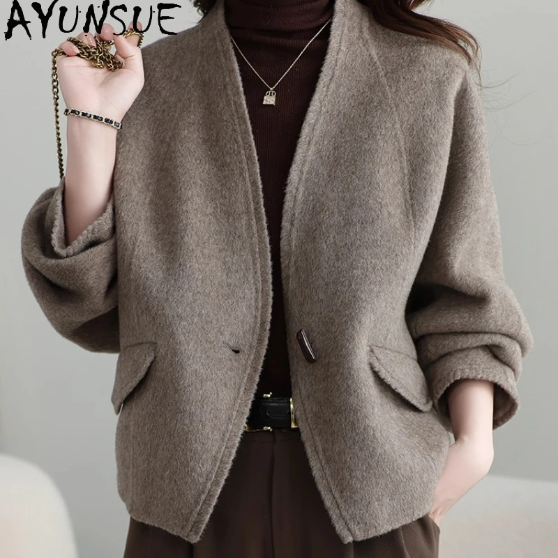 

AYUNSUE 100% Real Wool Coat Women Spring Autumn Clothes Double-sided Woolen Coats 2025 Elegant Jackets for Woman Пальто Женское