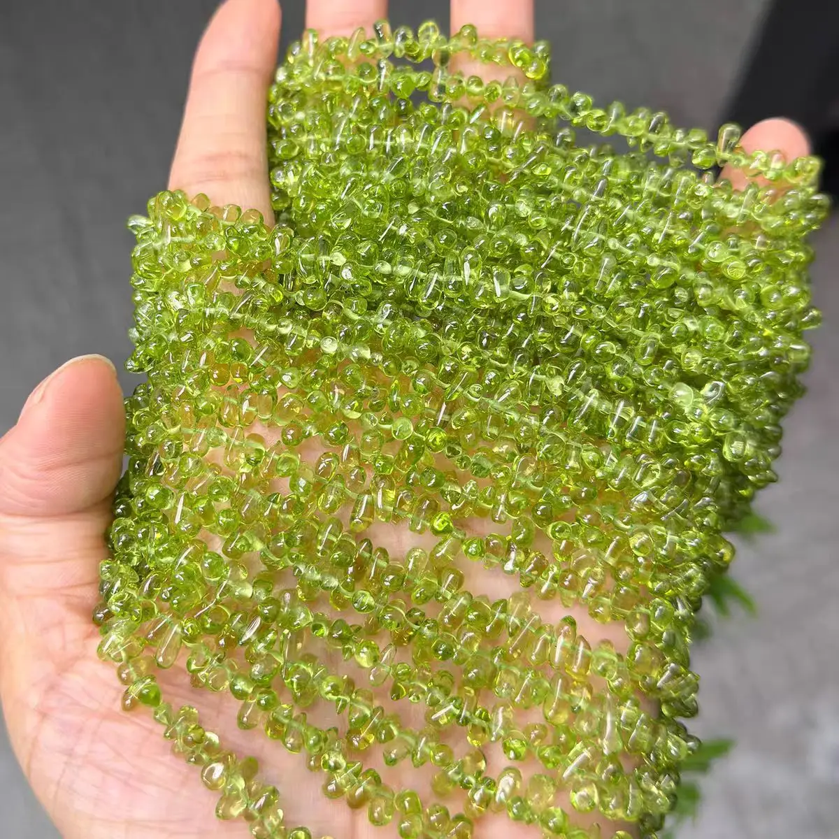 

4A Peridot drop smooth green 5-7mm nature for DIY making jewelry necklace 32cm FPPJ wholesale LOOSE BEADS