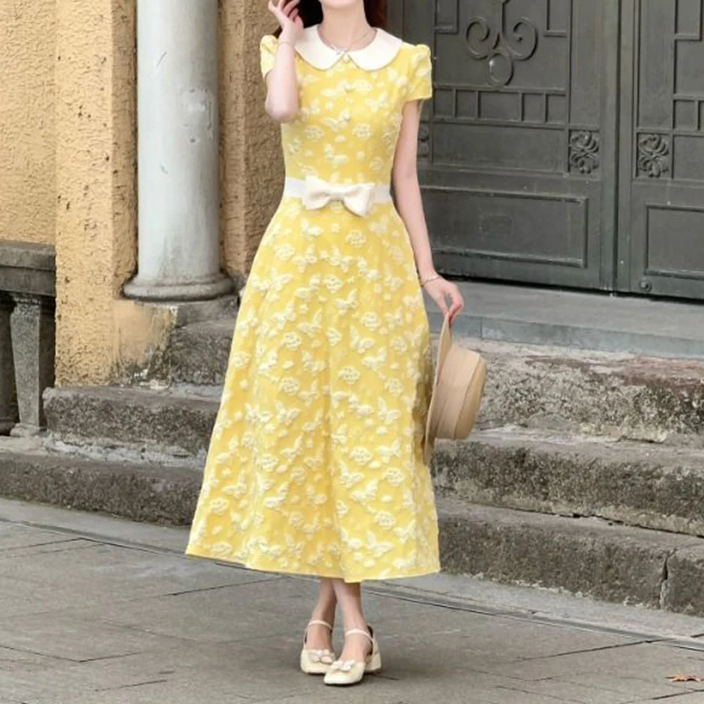 

2026 summer new [butterfly flower sea] French sweet daughter wind jacquard butterfly medium and long dress