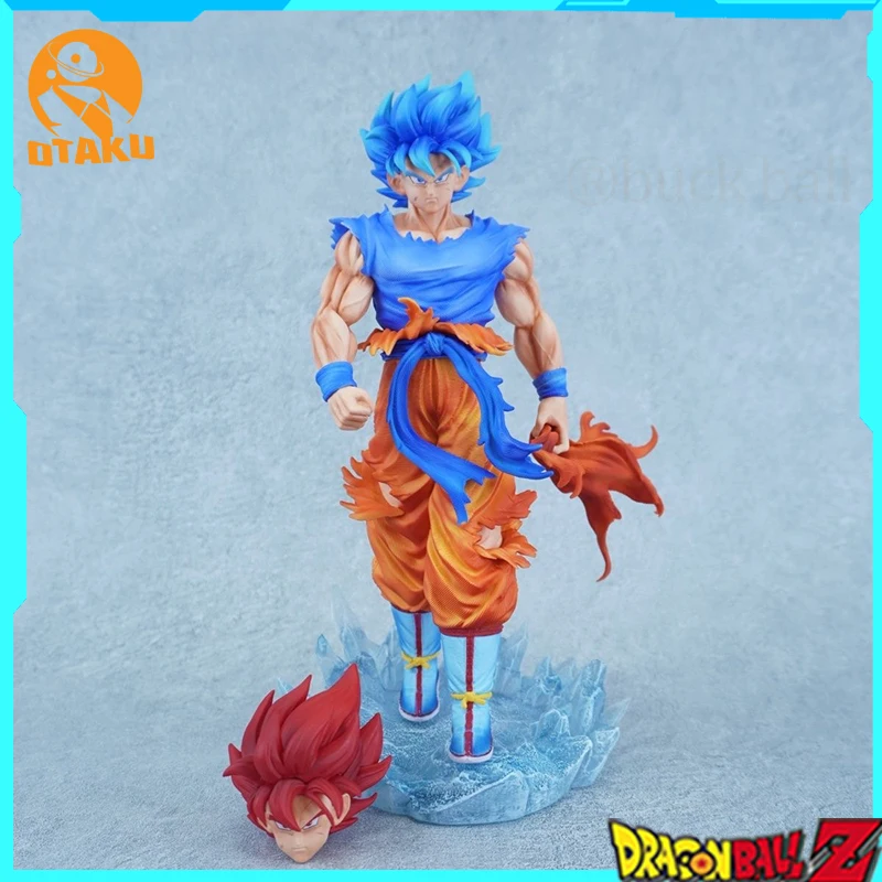 

32cm Dragon Ball Figure Son Goku Figures Super Saiyan Interchangeable Head Figurine Luminous Base Pvc Statue Room Desk Toys Gift