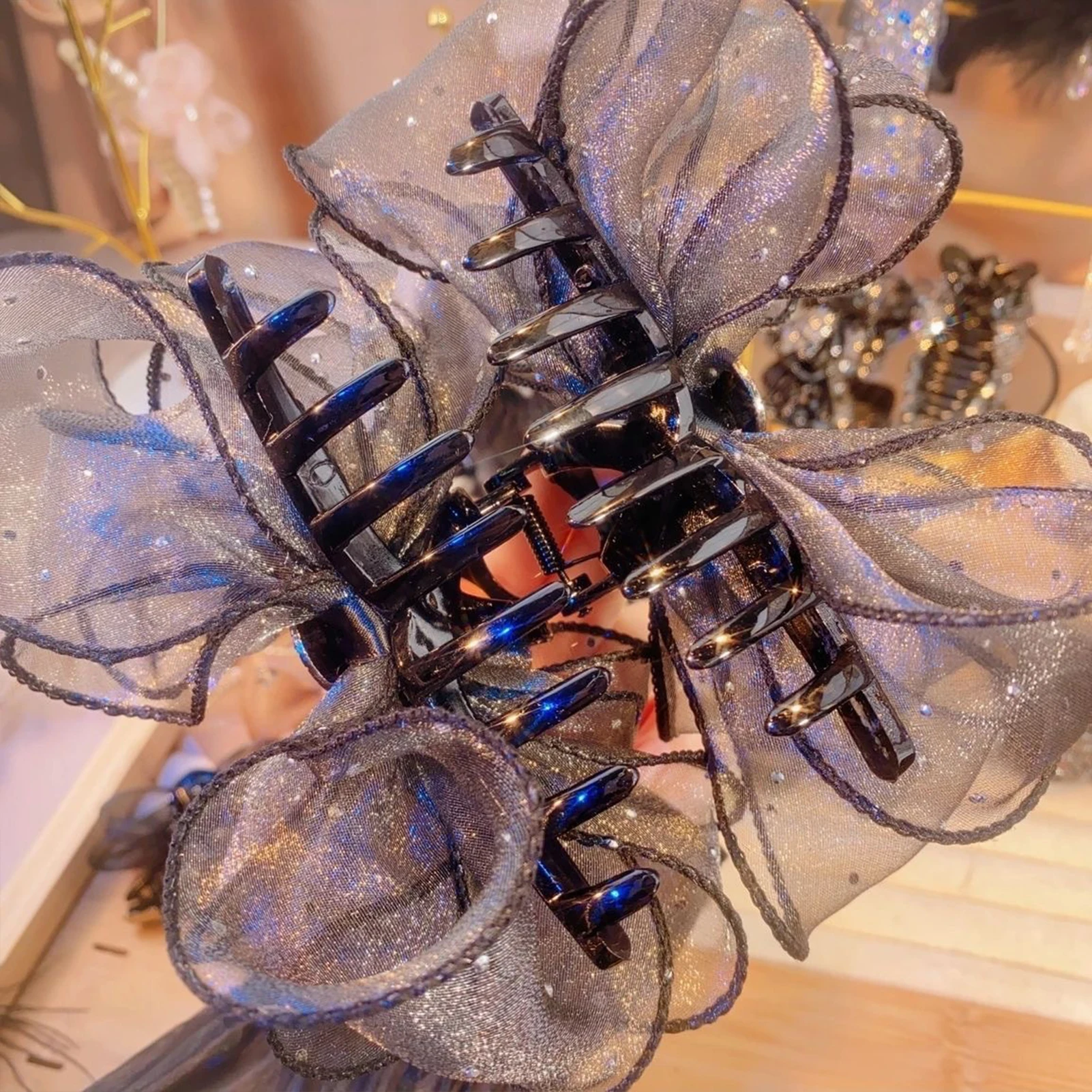Trendige Strass-Haarklammer Elegante Schleifenknoten-Gaze-Haarspange Koreanischer Stil Schleifen-Haarklammer Exquisites Haar-Deko-Accessoire – Detail 13
