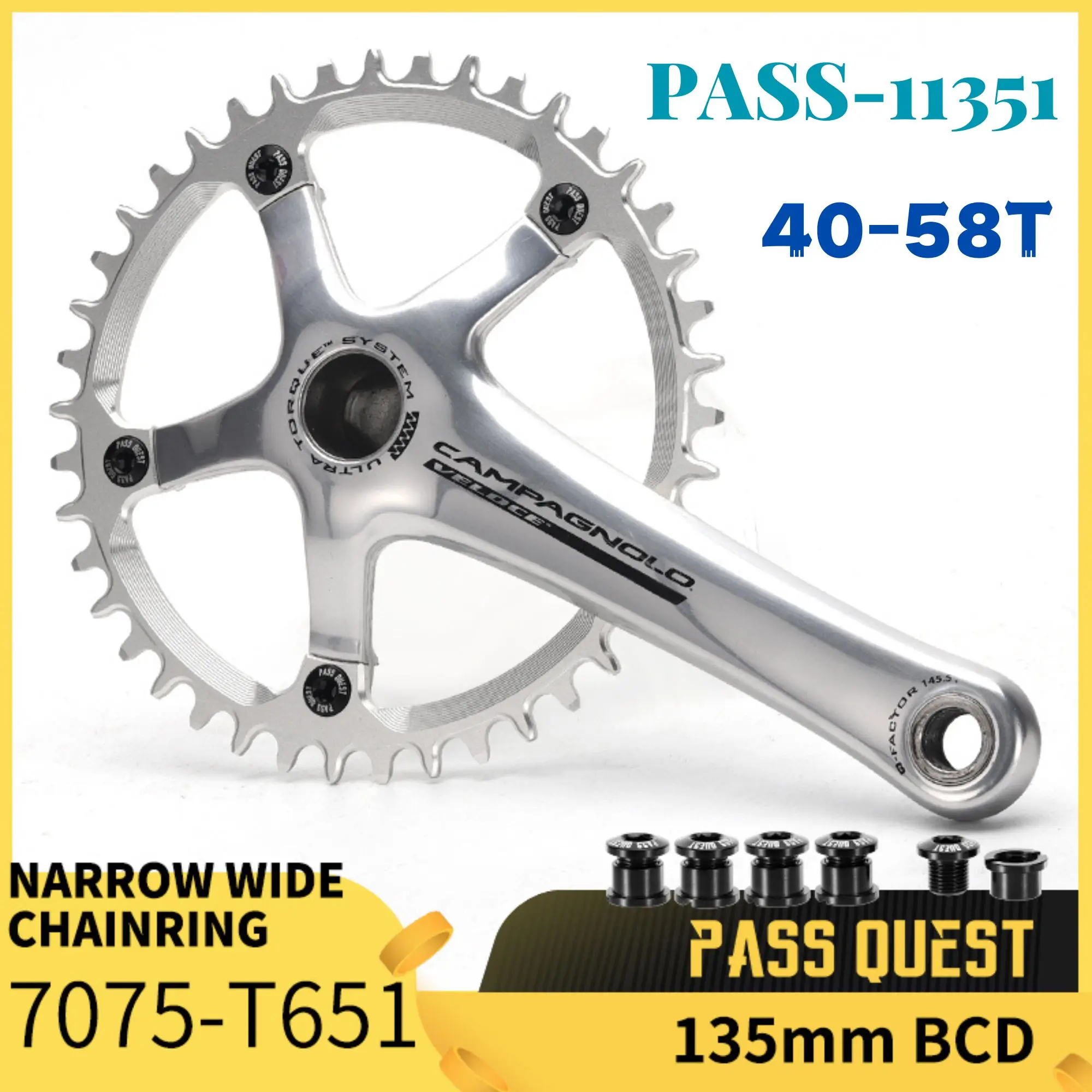 

PASS QUEST 135BCD Five Claws Round 11351 Road Bike Narrow Wide Chainring 40/42/44/46/48/50/52/54/58T Chainwheel SLIVER Bike Part