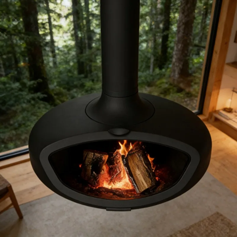 Wood Burning Stove Indoor Freestanding Hanging Fireplace Heater Transparent Glass Carbon Living Room Hotel view 2