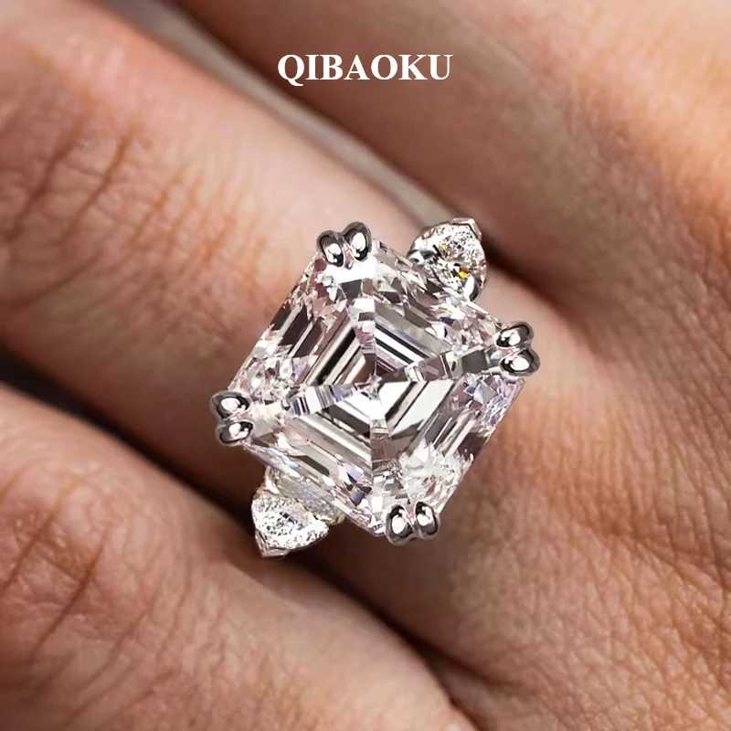 QIBAOKU 5CT Moissanite Ring 925 Sterling Silver 3-Stone Square Diamond for Women Wedding Band Jewelry With GRA Certificate  2026