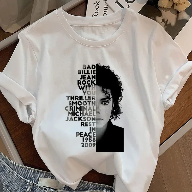 Michael Jackson King of Pop T Shirts Woman Short Sleeve King of Pop Era T-Shirt Casual Round Neck Printed Tshirt Woman Clothing