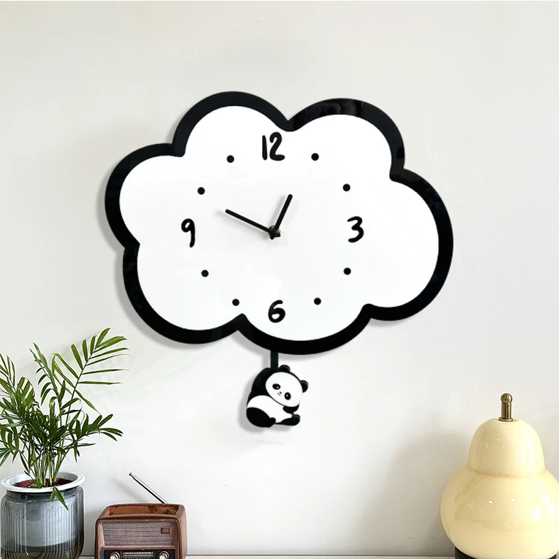Cloud Panda Wall Clock, Creative Personality, Swinging Cartoon, Simple Clock, Suitable for Living Room, Bedroom, Modern Clocks - view 2