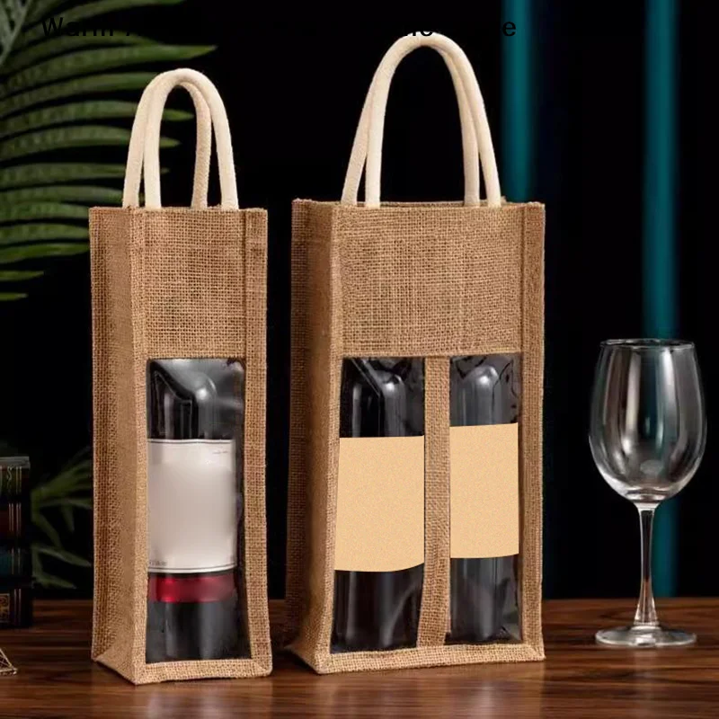 1PCS Red Wine Handbag Wine Gift Box With Window And Handle Single/ Double Bottle Champagne Package Bag Wedding Favors For Guests