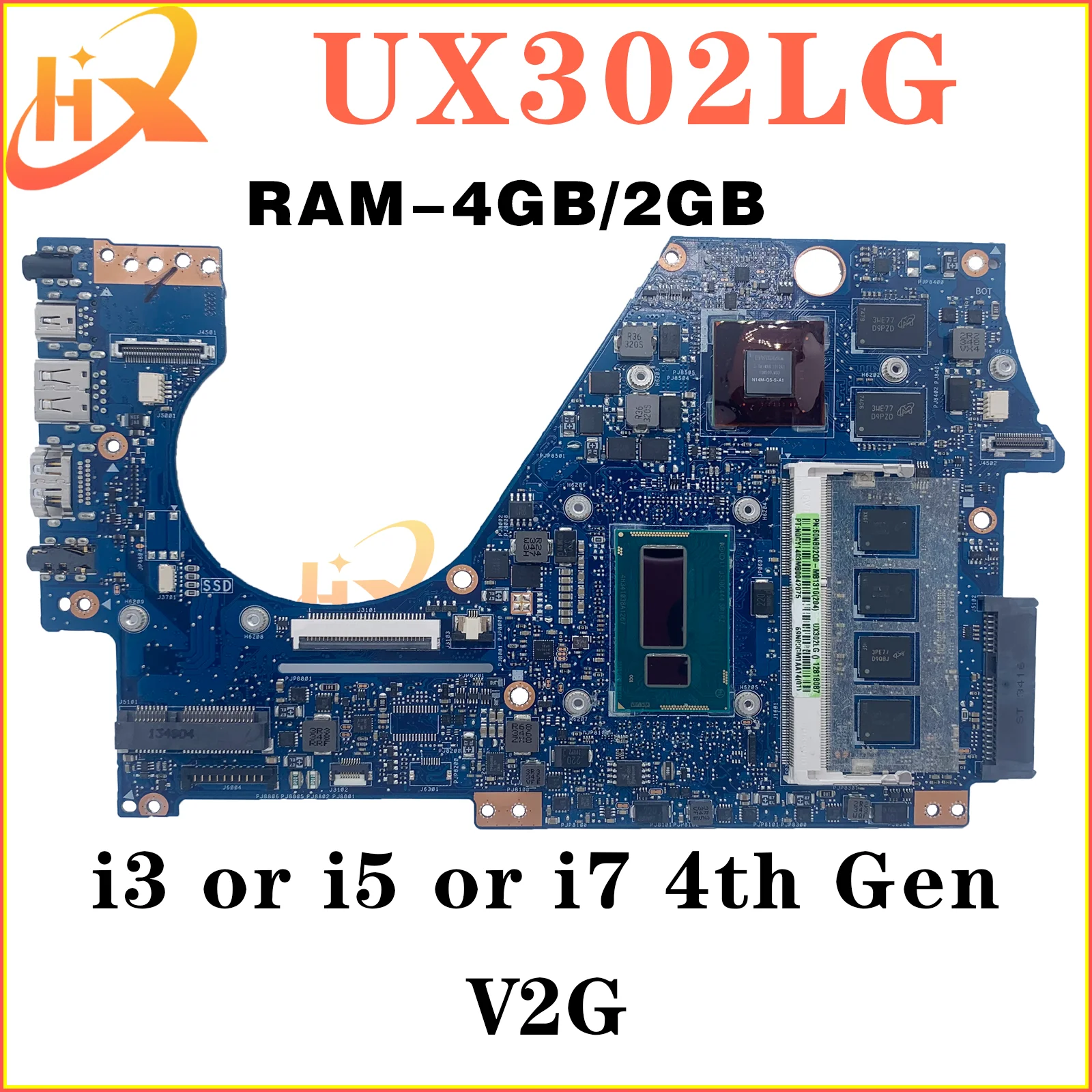 ASUS UX302 메인보드, UX302LG UX302LA UX302L 노트북 마더보드, i3, i5, i7, 4 세대 UMA, V2G, RAM-2GB, 4GB