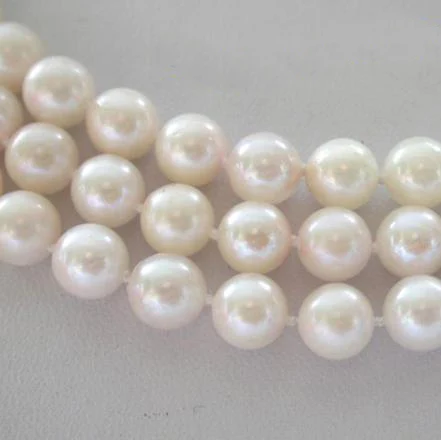 Favorite Pearl Jewelry,Stunning 3Row 7mm White Perfect Round Freshwater Pearl Necklace,Birthday Party Wedding Women Gift