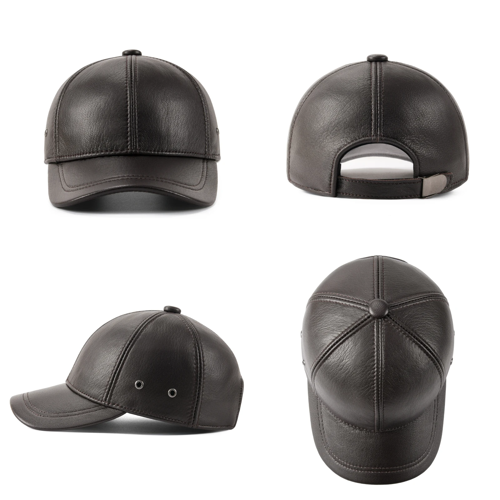 Feinion verstellbare Herren-Baseballmütze aus echtem Rindsleder für Herbst und Winter, Outdoor-Sportmütze – Detail 6