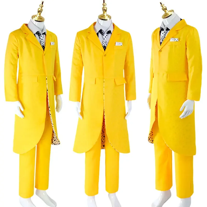 2021 NEW The Mask Jim Carrey Cosplay Costume Monster Yellow Uniform Suit Outfits Hat Halloween Carnival Costumes For Adult