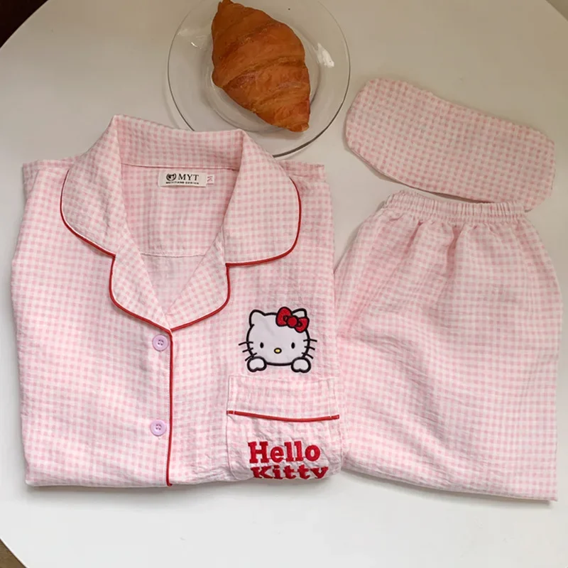 Sanrio Nieuwe Hello Kitty Pyjama Dames Schattige Cartoon Casual En Comfortabele Coole Ademende Lichtgewicht Huiskleding Pakken Pyjama