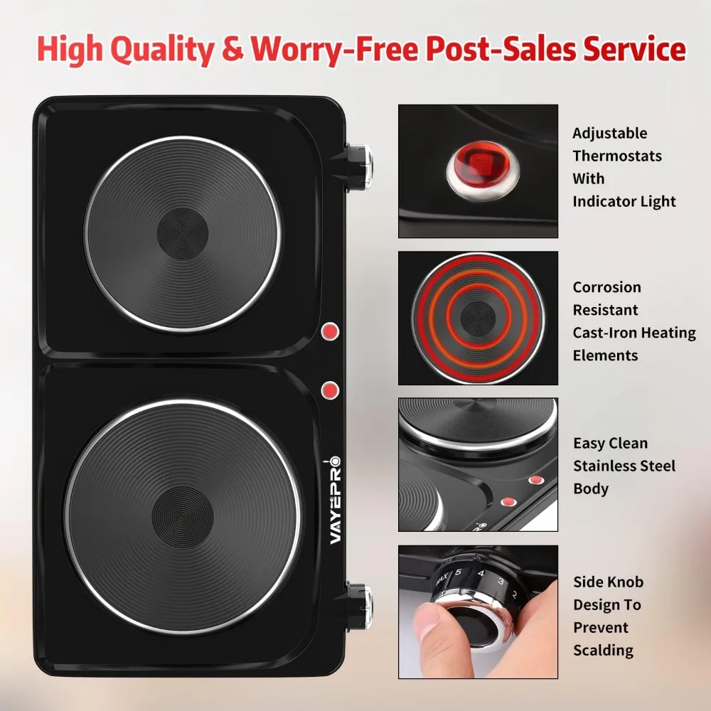 موقد كهربائي محمول 1800 وات، موقد كهربائي مزدوج للطهي، مدرج في قائمة UL، موقد للمكتب المنزلي، متوافق