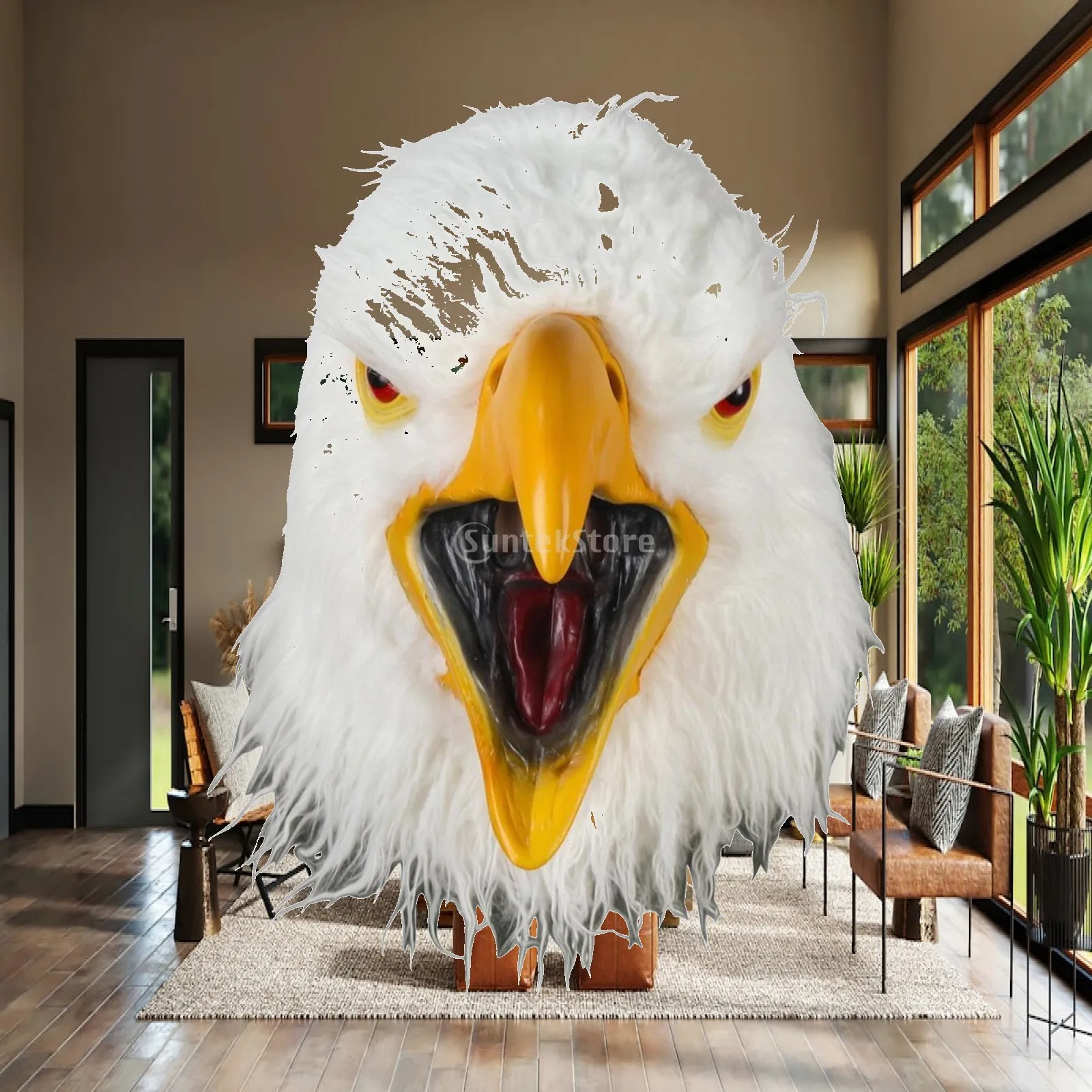Full Head Bird Costume Mask Latex Eagle Prop with White Feather Texture for Cosplay Event