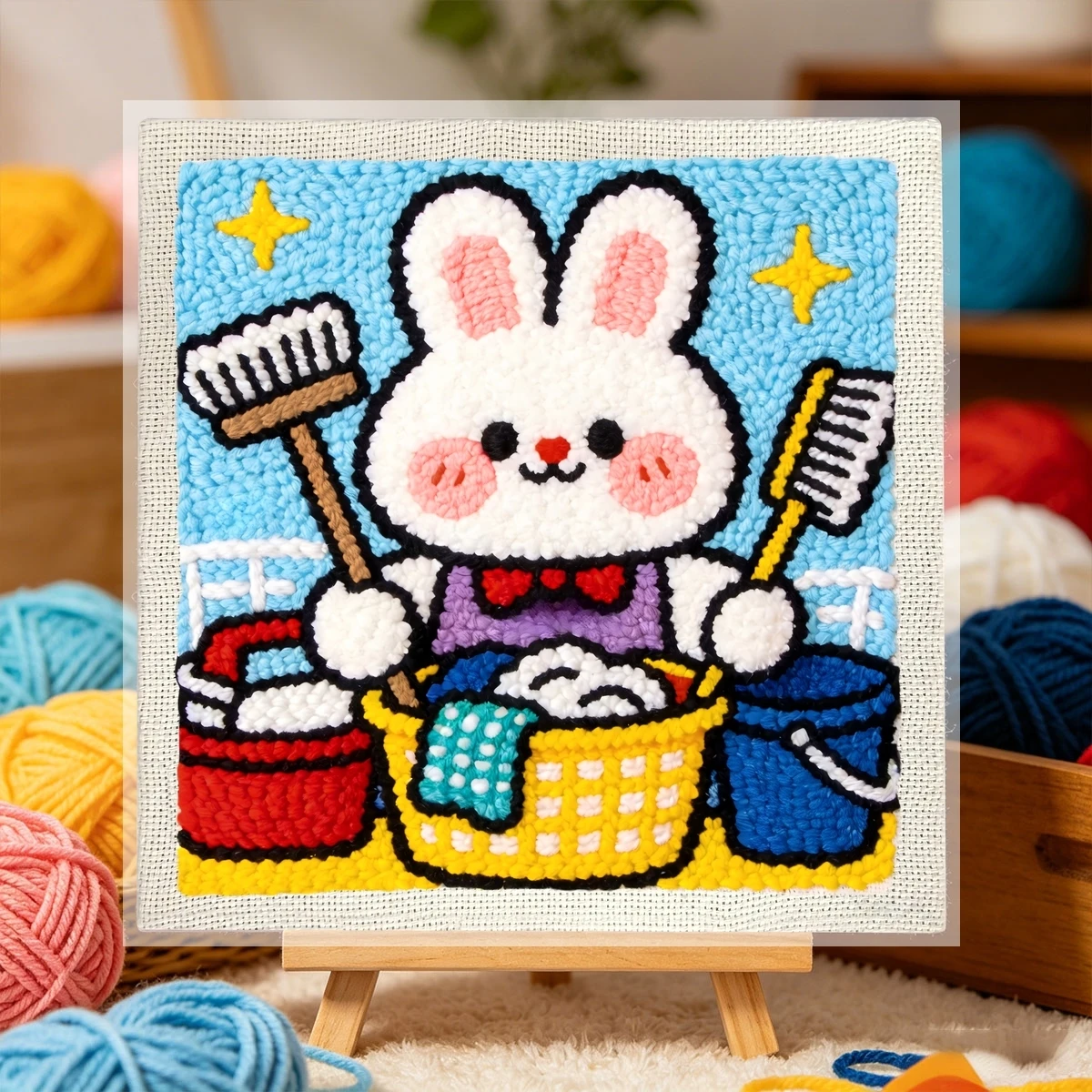 1 Set Hasen-Reinigungs-DIY-Stickerei-Set für Anfänger, Stickerei-Starter-Kit, Kreuzstich-Kunstgeschenk, Nadelarbeiten – Detail 1