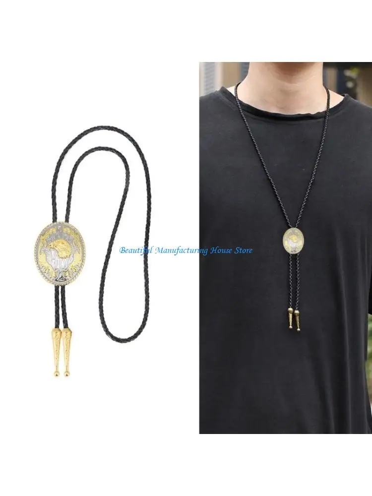 E56A Vintage Head Pendant Bolo Tie for Adult Formal Event Necktie Costume Accessories Shirt Tie PU Rope Tie for Theme Party
