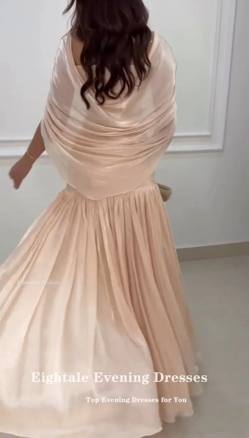 Vestido de noche árabe de Eightale, sin tirantes, plisado, crepé, personalizado, rosa, champán, musulmán, corte en A, vestido de fiesta de graduación y boda