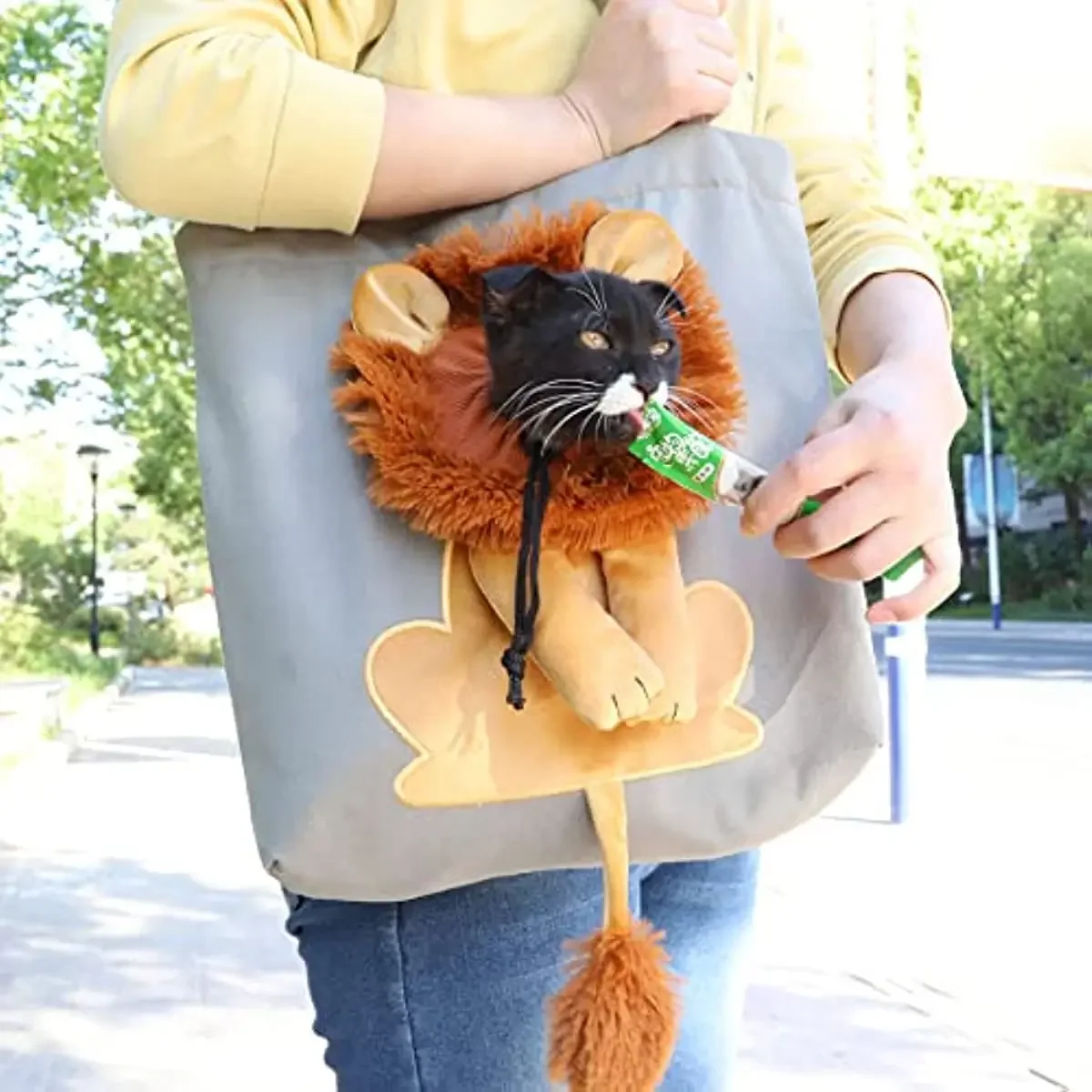 Bolso de hombro de lona con forma de León para mascotas, bolsa de pecho portátil pequeña para gatos, portador para perros y suministros, novedad de 2024