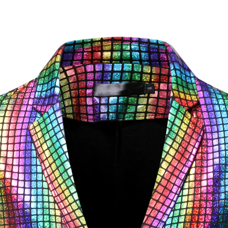 Mens Stage Prom Suits Rainbow Plaid Sequin Jacket and Pants Men Dance Festival Party Costume Shiny Blazers Nightclub Sets