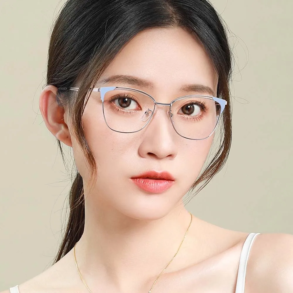 

Big Frame Lightweight Anti Blue-lay Eyewear Alloy Costume Accessory Cat Eye Glasses Thin-frame PC Women Plain Glasses Outdoor