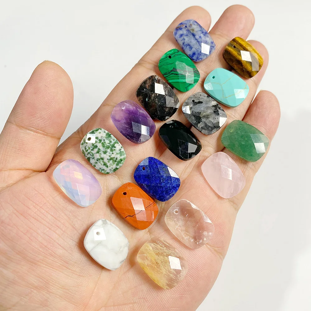 2PCS Natural Rectangle Shape Stone Pendant 15x20mm Faceted Amethyst Lapis Agate Charms For Jewelry Making DIY Earrings Necklaces