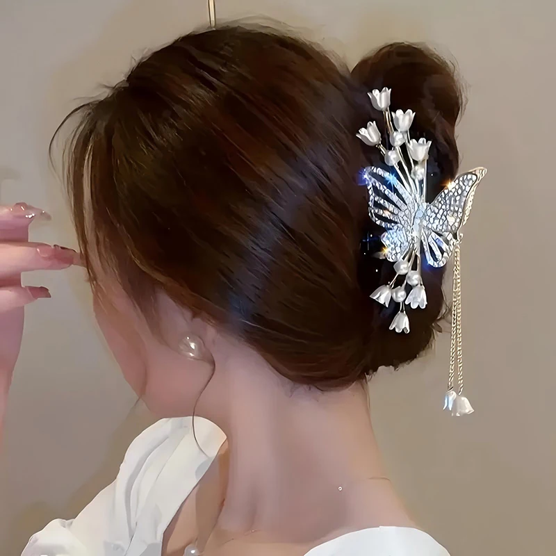 1pc Chinese Style Fashion Hair Accessories Fashion Alloy Resin Butterfly Flower Daily Party Gift Women Jewelry Hair Grab Hairpin