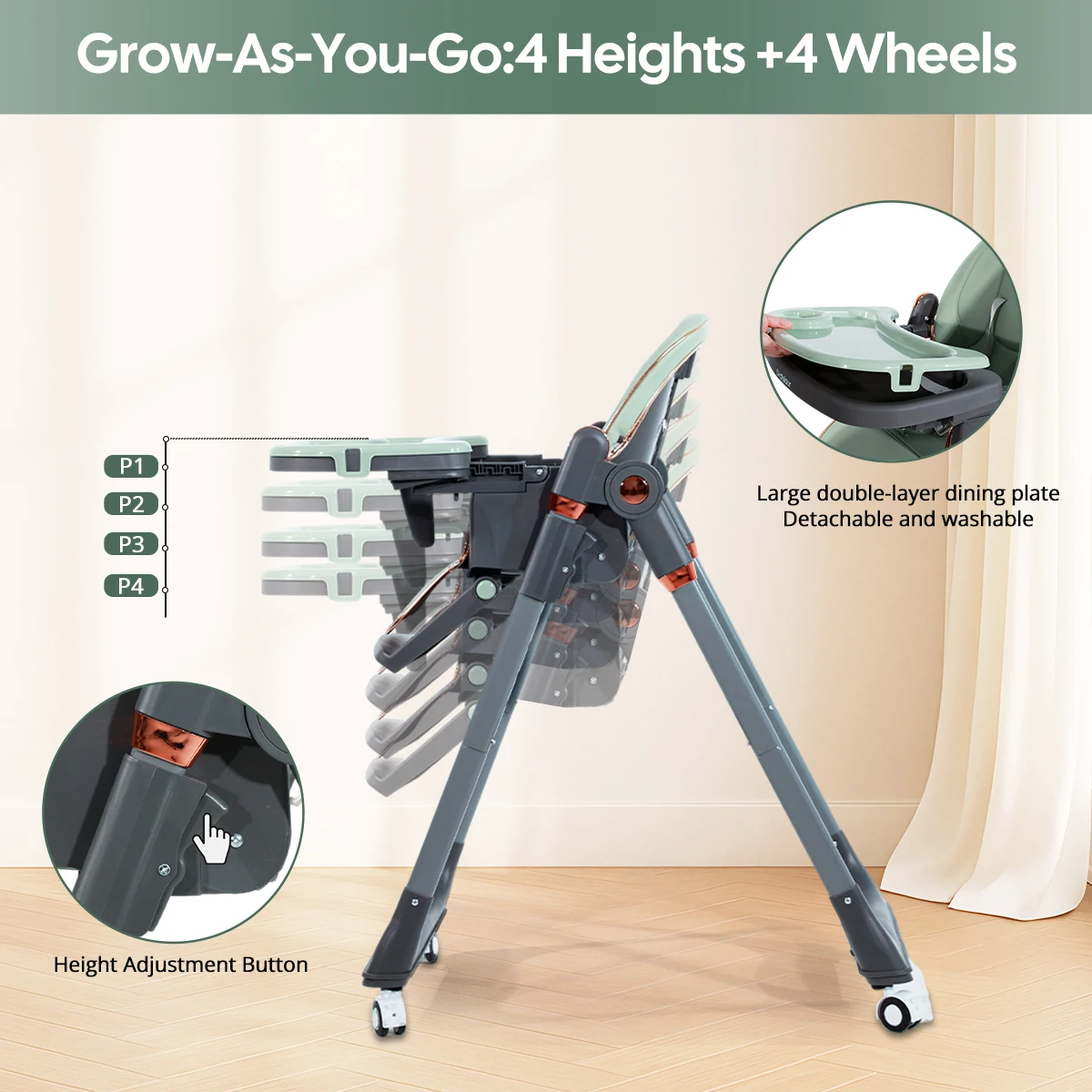 كرسي طعام للأطفال متعدد الوظائف، كرسي مرتفع للأطفال، مناسب للأطفال فوق 6 أشهر، مع أسطوانة، للتخييم في الهواء الطلق #5