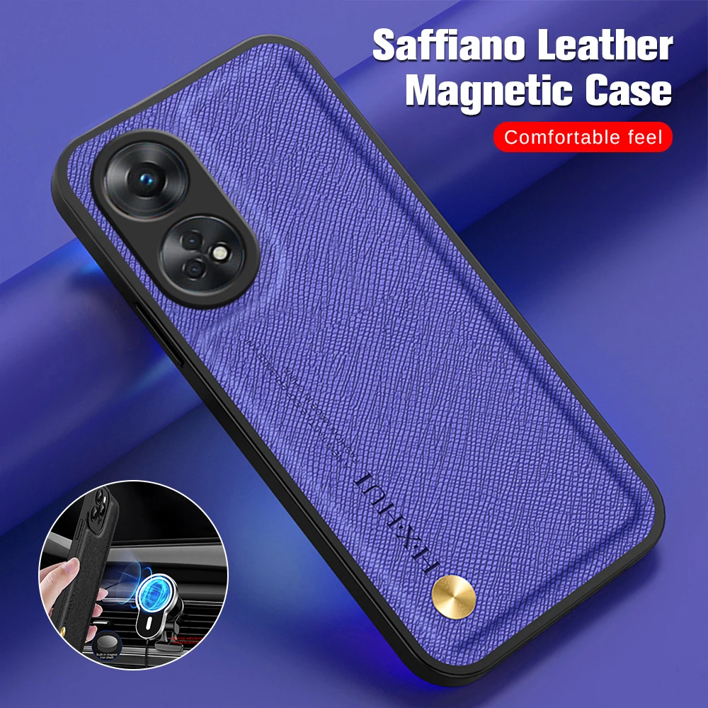 Luxury Cross Grain Leather Magnetic Back Cover For Oppo Reno8 T 4G Case Appo Opo Orro Reno8T Reno 8T 8 T 4G Camera Protect Funda