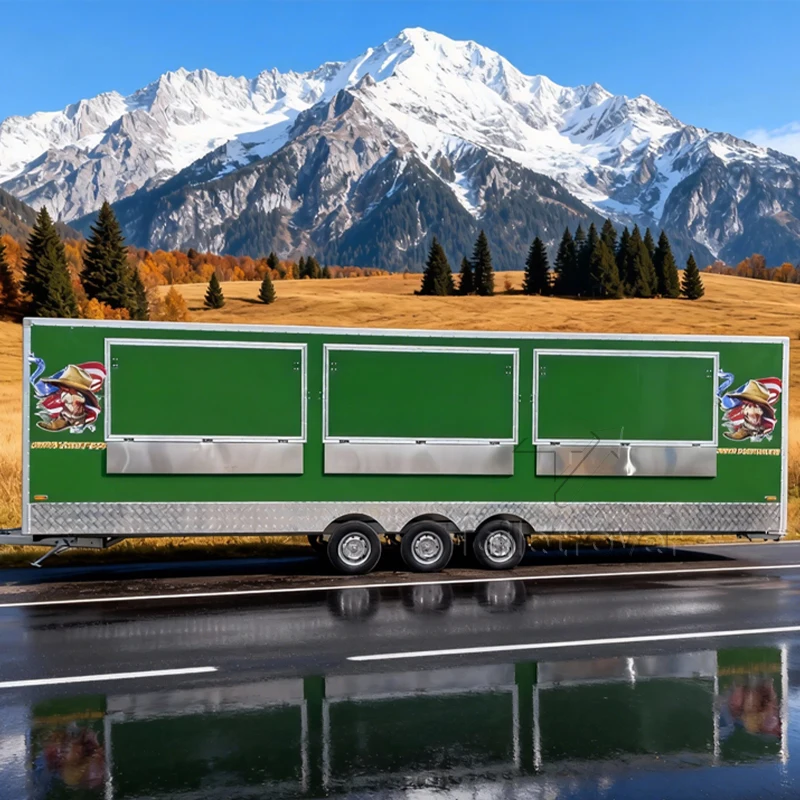 Stainless Steel Outdoor Street Mobile Food Truck Trailer Commercial Food Trailer Fully Equipped Food Truck with Air Conditioner