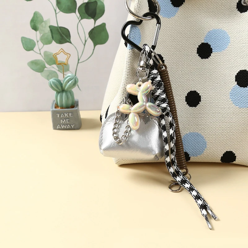 Silver Star Leather Bag Charm Keychain, Braided Cord Decoration Bag Pendant Balloon Dog‌ Style Accessory for Women Bags & Keys