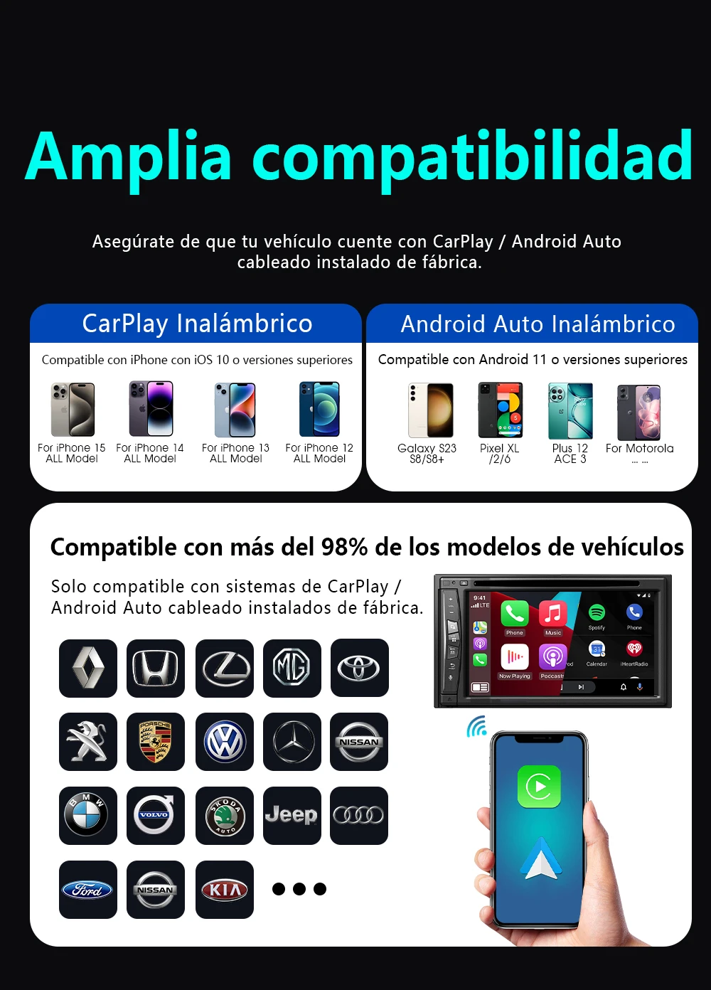 4-in-1 Kabelloser Carplay-Adapter, Multifunktions-Dongle für Carplay/Android Auto/Airplay/Mirror Link, Plug-and-Play WLAN 5GHz Kompatibel mit 98% aller Autos mit Original-Carplay ﻿ – Detail 14