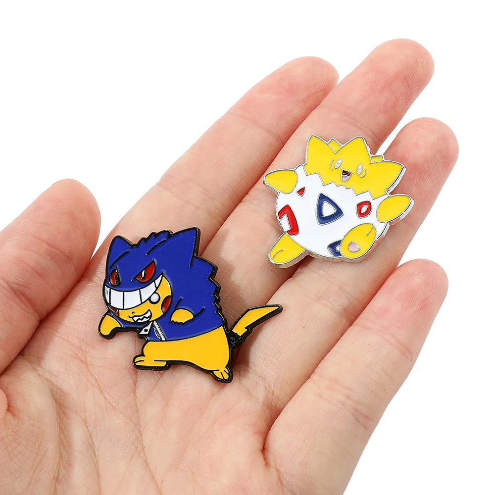 2 Pcs Fashion Pikachu Cartoon Brooch Cute Togepi Gengar Enamel Pin Metal Badge Clothing BackPack Jewelry Holiday Gift