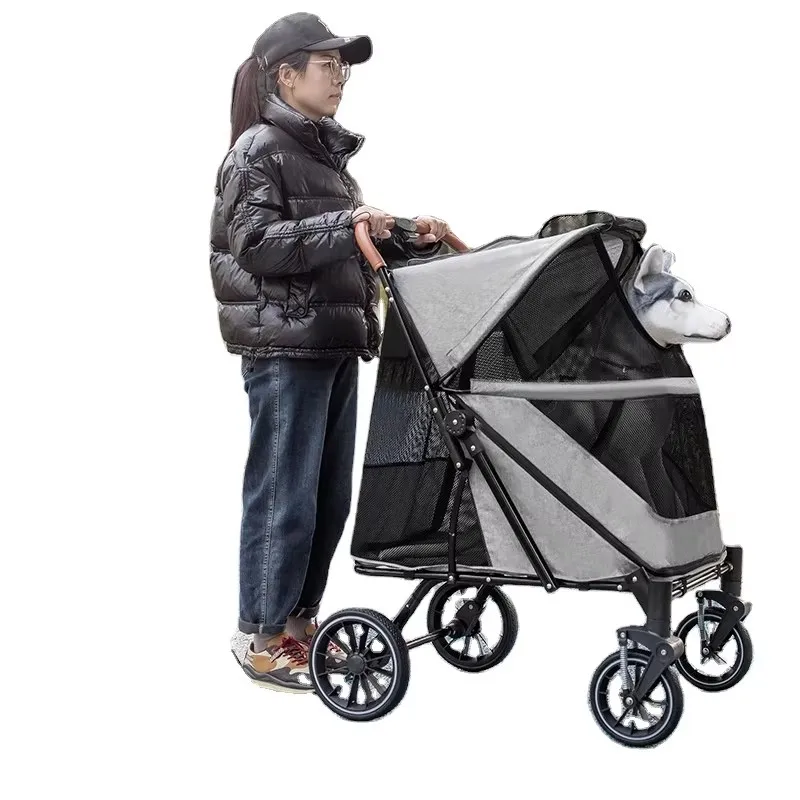 

Складная коляска для домашних животных среднего и большого размера с достаточным пространством для пожилых кошек и собак с ограниченными возможностями на открытом воздухе