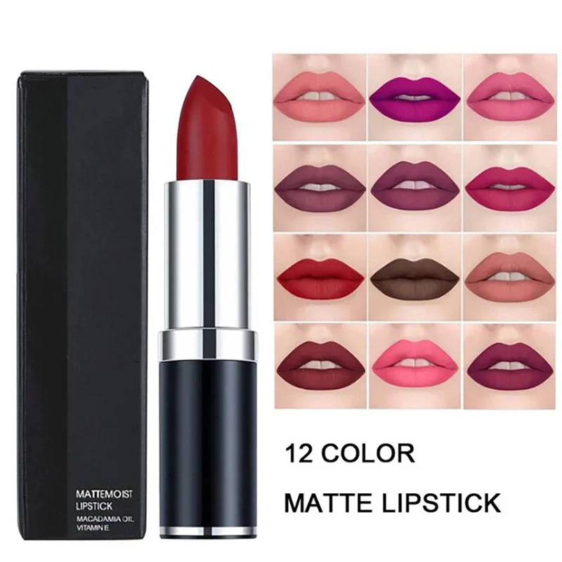 長持ちするセクシーなマットリップスティック,保湿リップスティック,化粧品,女性と女の子のための美容ツール,12色