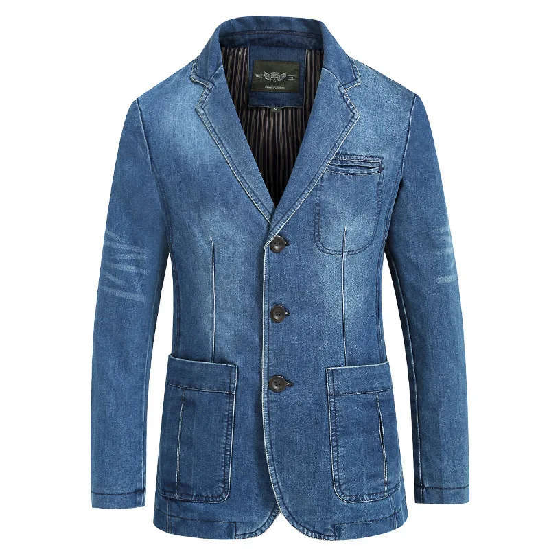 

Autumn Men Denim Coat Vintage Washed Turn Down Collar Long Sleeve Male Jacket Single-breasted Business Casual Man Outerwear