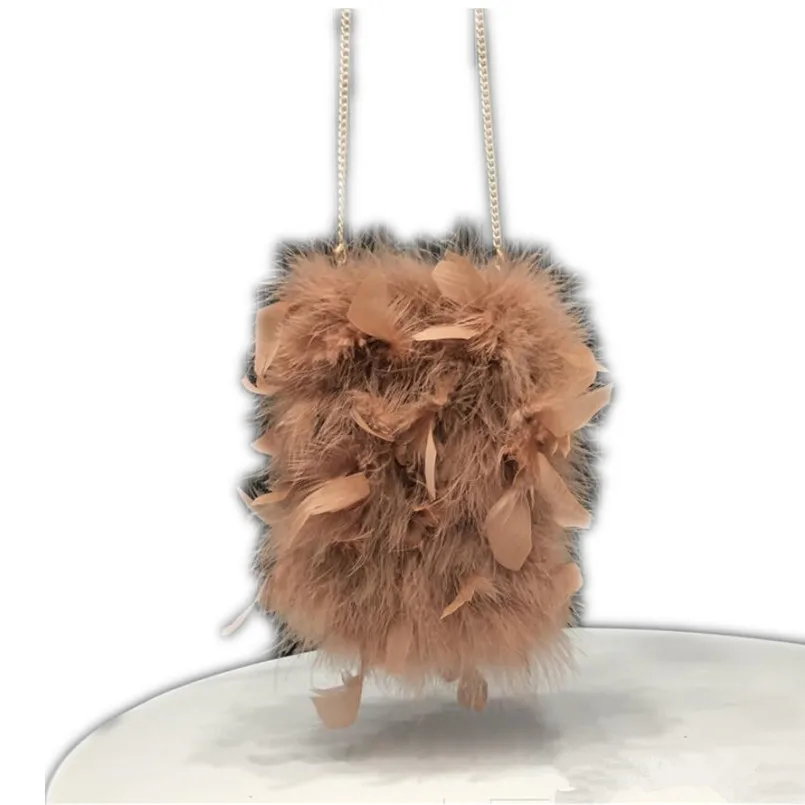 

Womens Luxury Real Ostrich Feather Bag Purse Coin Bag Evening Fluffy White Crossbody Bag