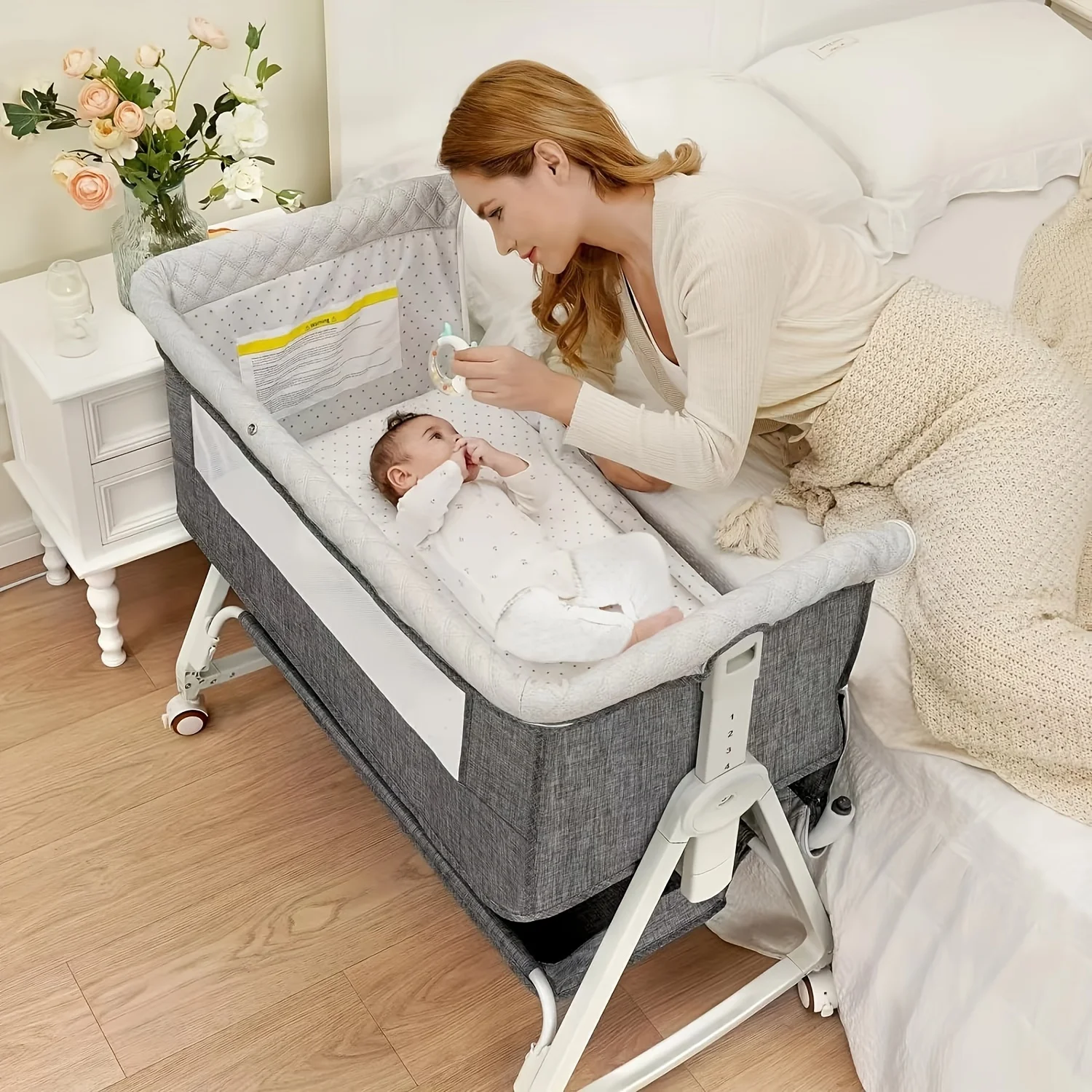 Moisés para bebé, moisés junto a la cama para bebé, moisés 3 en 1 para mesita de noche con ruedas