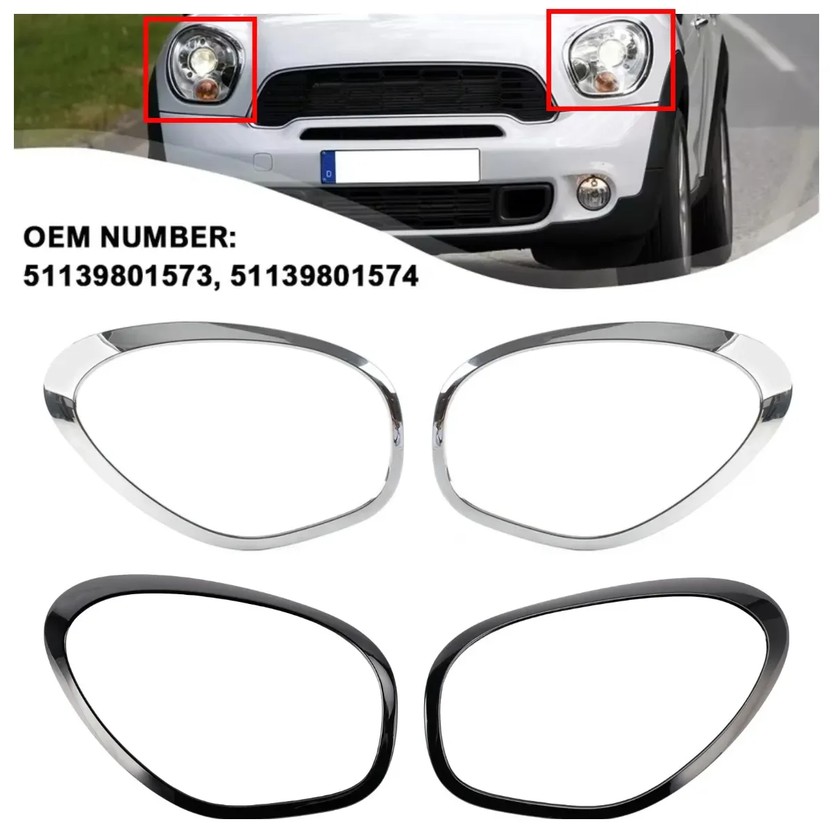 Applicable2011-2016  MINI R60 R61 Headlight trim with clips Electroplated bright black 51139801573
