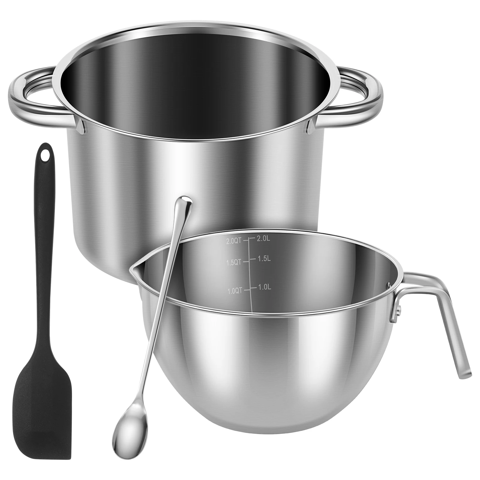 

Double Boiler Pot Stainless Steel Candle Wax Melting Boiler Pot w/ Spatula for Melting Chocolate Candy and Candle Making Supplie